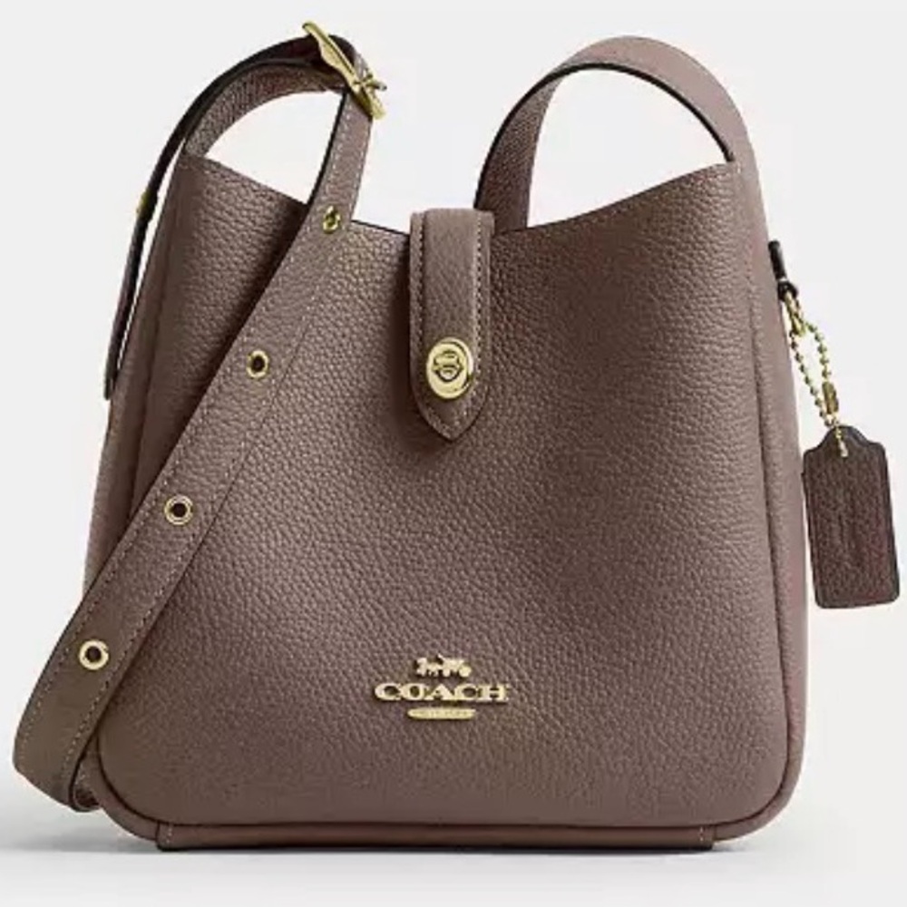 NWT Coach dark stone with gold hardware cross body bag in pebbled leather